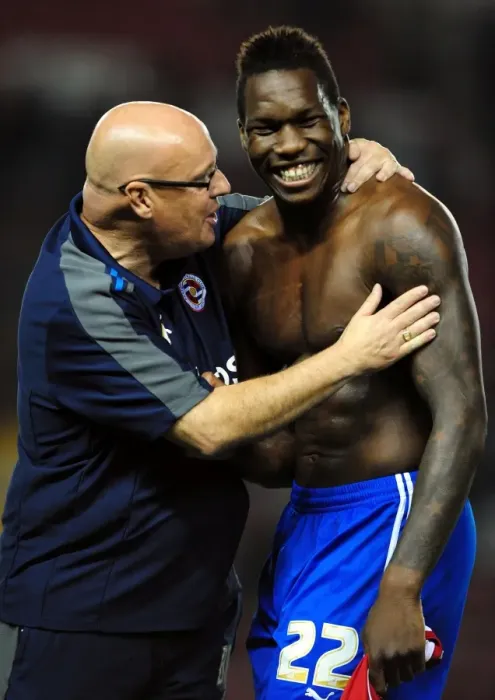 Framed Print : Brian McDermott and Mathieu Manset: Last-Minute Championship Goal Celebration for Reading at Ashton Gate Stadium, 2011 Framed Print : Brian McDermott and Mathieu Manset: Last-Minute Championship Goal Celebration for Reading at Ashton Gate Stadium, 2011