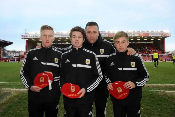Framed Print : Brian Tinnion Presents U17s Caps to Bristol City Players vs Stevenage, 2013
