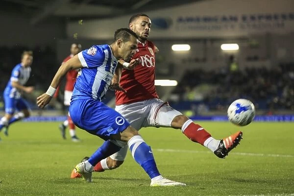 Brighton's Liam Rosenior Evades Pressure from Bristol City's Derrick Williams during Championship Match