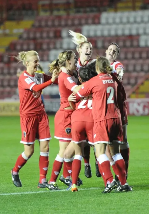 Framed Print : Bristol Academy Stuns FC Barcelona: Celebrating Victory in UEFA Women's Champions League Framed Print : Bristol Academy Stuns FC Barcelona: Celebrating Victory in UEFA Women's Champions League