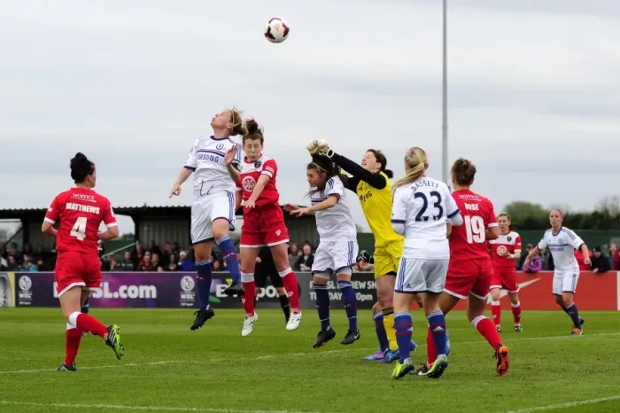 Framed Print : Bristol Academy vs. Chelsea Ladies Clash: A Football Rivalry at Gifford Stadium - FA Women's Super League Framed Print : Bristol Academy vs. Chelsea Ladies Clash: A Football Rivalry at Gifford Stadium - FA Women's Super League