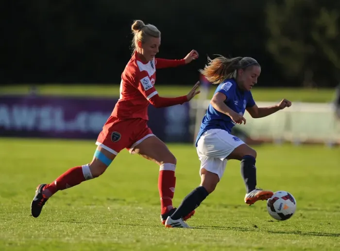 Framed Print : Bristol Academy vs Everton Ladies Clash: 23rd August 2014 (Bristol Academy Women's Football Club v Everton Ladies)