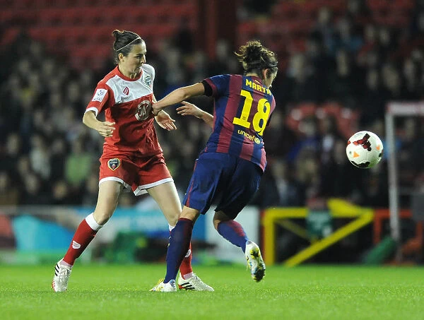 Bristol Academy vs. FC Barcelona: Natalia Pablos Sanchon Chases Down Marta Torrejon - Football Action Shot