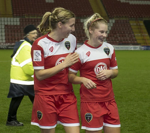 Bristol Academy Women's FC Celebrate Win Against FC Barcelona: Grace McCatty and Nikki Watts Rejoice