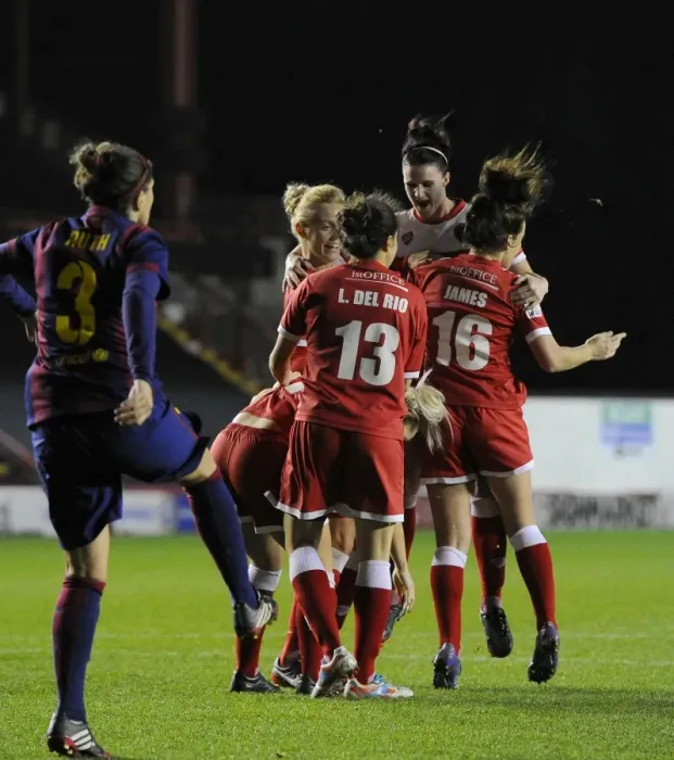 Framed Print : Bristol Academy Women's FC Celebrates Victory Over FC Barcelona in Champions League