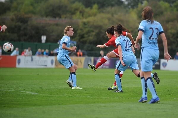 Bristol Academy Women's Laura Del Rio Garcia Takes A Shot Against Manchester City Women in FA WSL Match
