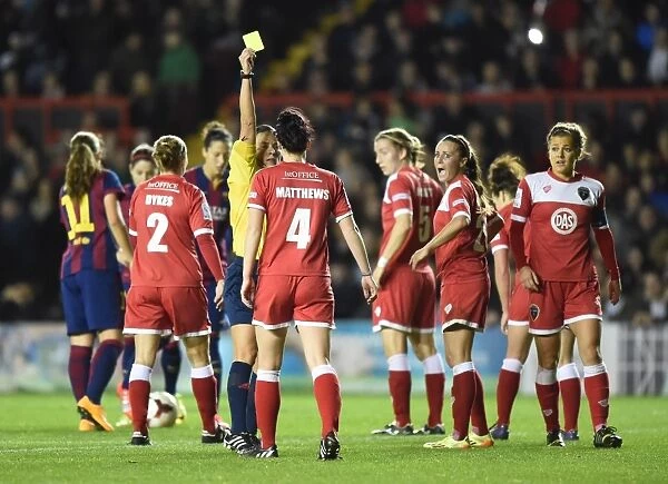 Bristol Academy's Jasmine Matthews Receives Yellow Card vs. FC Barcelona in UEFA Women's Champions League