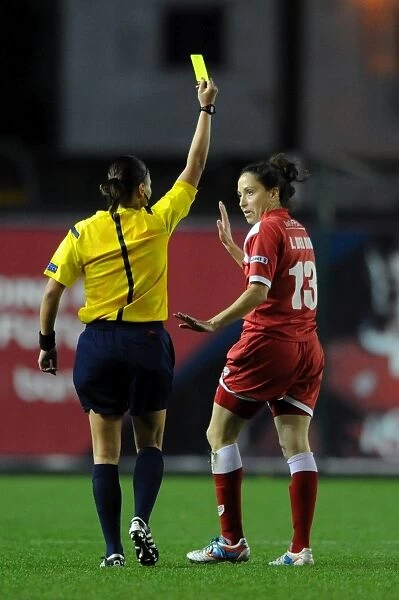 Bristol Academy's Laura Del Rio Garcia Receives Yellow Card Against FC Barcelona