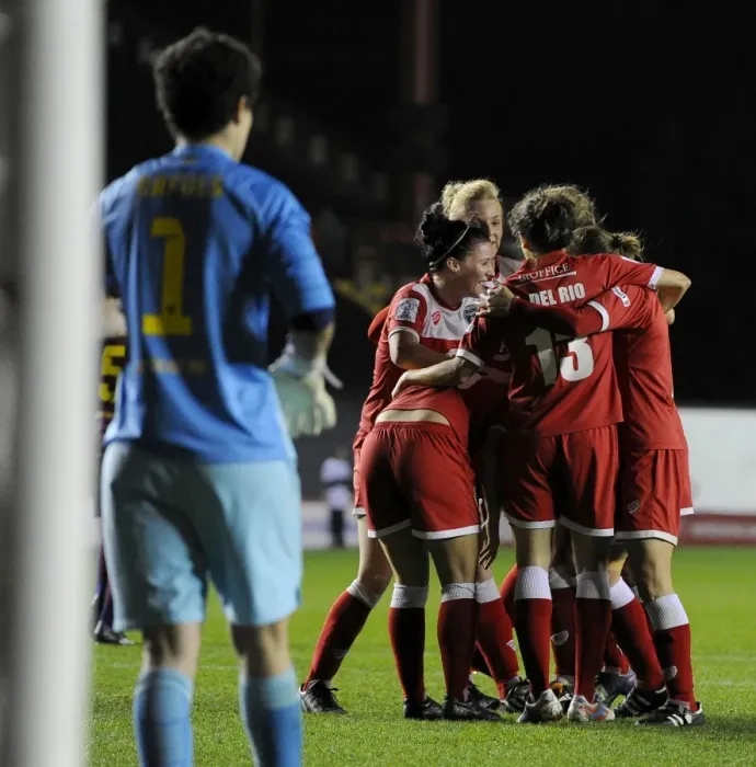 Framed Print : Bristol Academy's Nikki Watts Rejoices in Historic Champions League Victory over FC Barcelona