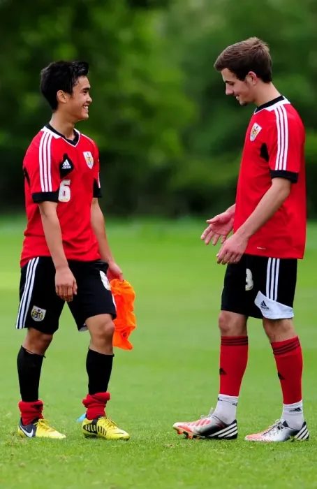 Framed Print : Bristol City Academy Training: Miles John and Lewis Hall Focused on the Pitch