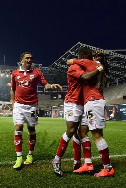 Bristol City: Agard and Freeman Celebrate Goal Against Swindon Town, April 2015