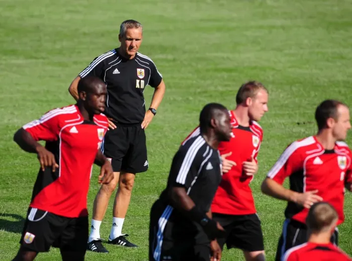 Framed Print : Bristol City Assistant Manager, Keith Millen watches the players in pre season training