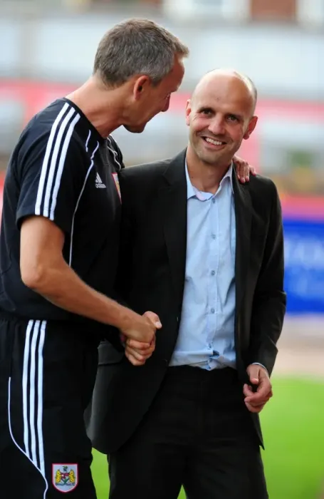 Framed Print : Bristol City Assistant Manager, Keith Millenwith Exeter city Manager Paul Tisdale