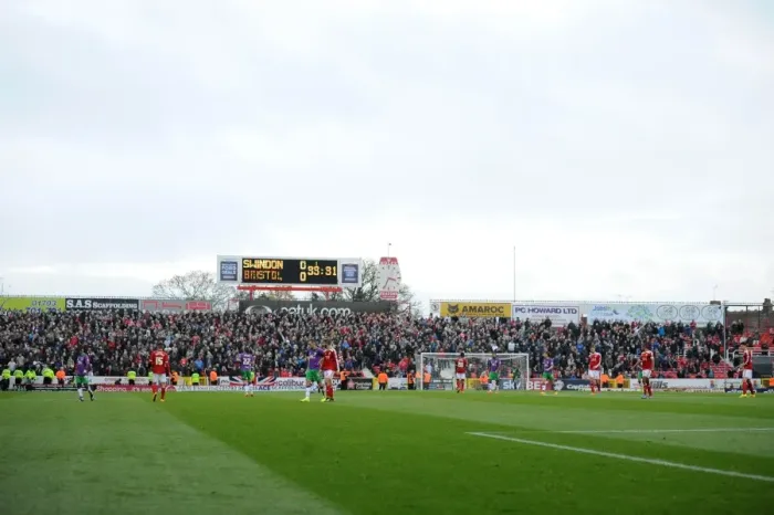 Framed Print : Bristol City Away Fans at Swindon Town's County Ground during Sky Bet League One Match, 15th November 2014