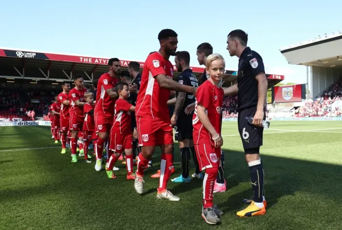 Framed Print : Bristol City and Barnsley Mascots Lead Out Teams at Ashton Gate, Sky Bet Championship (220417)