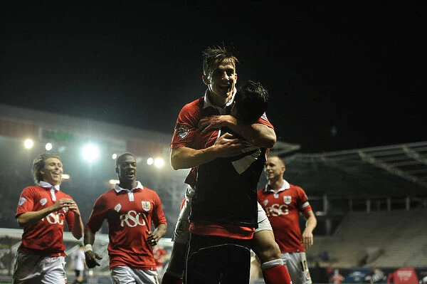 Bristol City: Bryan and Cunningham Celebrate Goal Against Swindon Town, April 2015