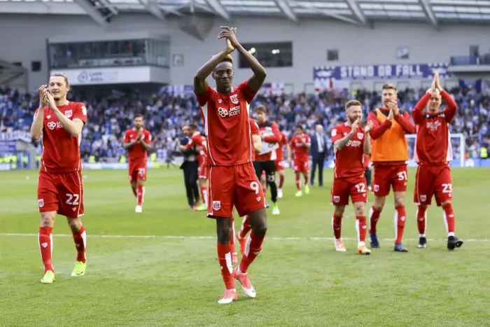 Framed Print : Bristol City Celebrate 1-0 Victory Over Brighton & Hove Albion: #WeAreStayingUp