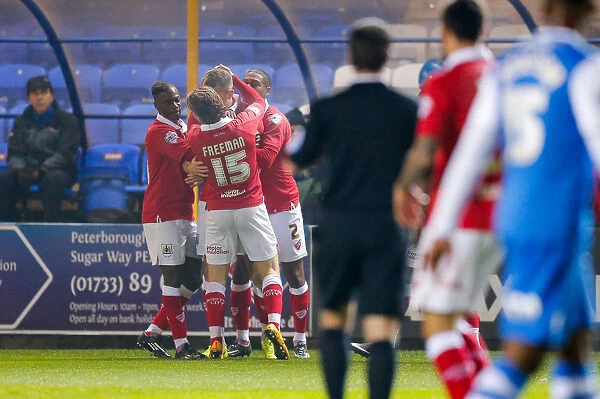 Bristol City Celebrate Aaron Wilbraham's Goal Against Peterborough United - 2014