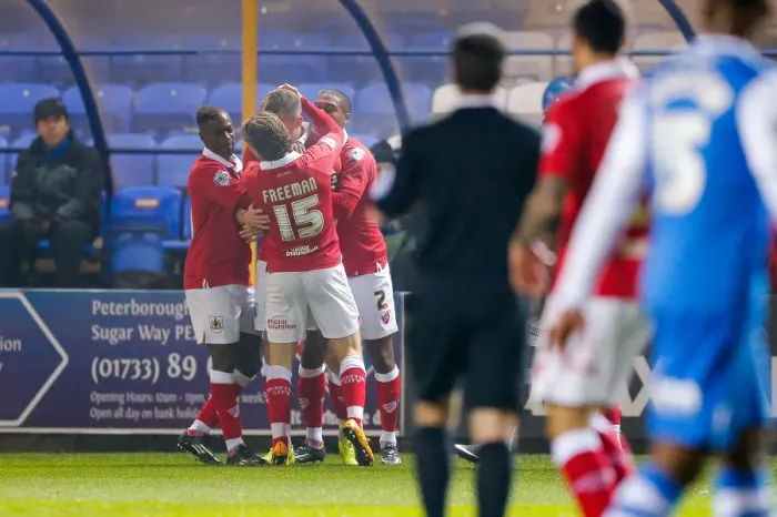 Framed Print : Bristol City Celebrate Aaron Wilbraham's Goal Against Peterborough United - 2014 Framed Print : Bristol City Celebrate Aaron Wilbraham's Goal Against Peterborough United - 2014