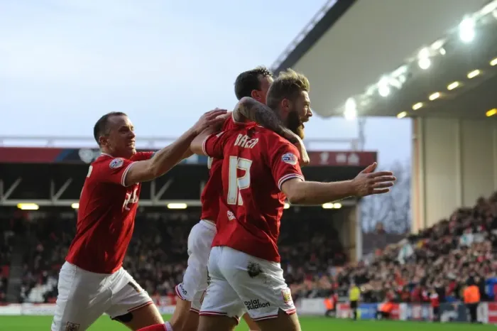 Framed Print : Bristol City Celebrate: Baker, Flint, Wilbraham's Goal Blitz (vs Charlton Athletic, 12 / 26 / 15) Framed Print : Bristol City Celebrate: Baker, Flint, Wilbraham's Goal Blitz (vs Charlton Athletic, 12 / 26 / 15)
