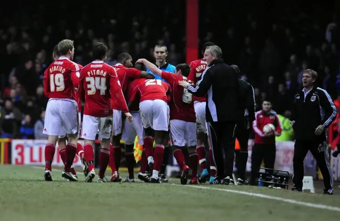 Framed Print : Bristol City Celebrate Jamal Campbell-Ryce's Goal Against Cardiff City (01.01.2011, Championship)