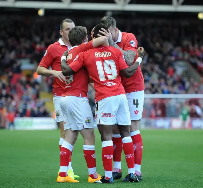Framed Print : Bristol City Celebrate Kieran Agard's Goal Against Oldham Athletic, Sky Bet League One, Ashton Gate Framed Print : Bristol City Celebrate Kieran Agard's Goal Against Oldham Athletic, Sky Bet League One, Ashton Gate