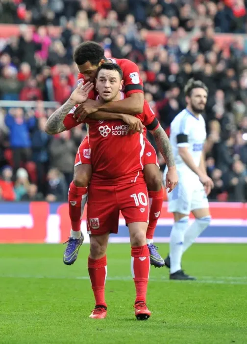 Framed Print : Bristol City Celebrate: Korey Smith and Lee Tomlin's Goal vs Ipswich Town (03 / 12 / 2016)