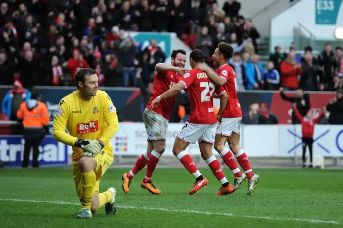 Framed Print : Bristol City Celebrate: Odemwingie's Goal Against Bolton Wanderers (19 / 03 / 2016) Framed Print : Bristol City Celebrate: Odemwingie's Goal Against Bolton Wanderers (19 / 03 / 2016)