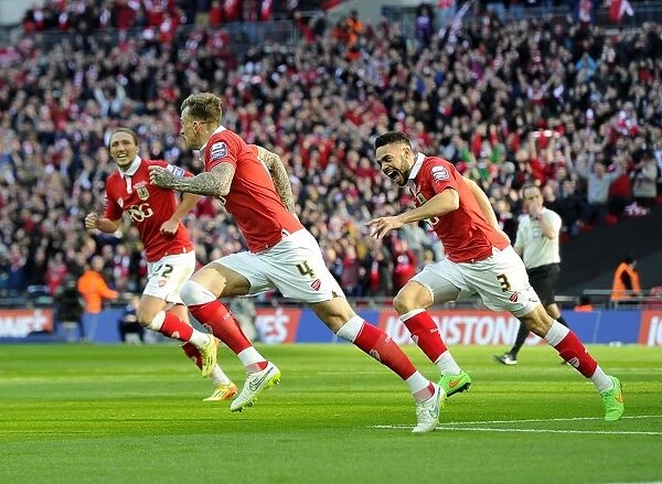 Bristol City Celebrate Opening Goal by Aden Flint and Derrick Williams in Johnstone's Paint Trophy Final vs Walsall, 2015
