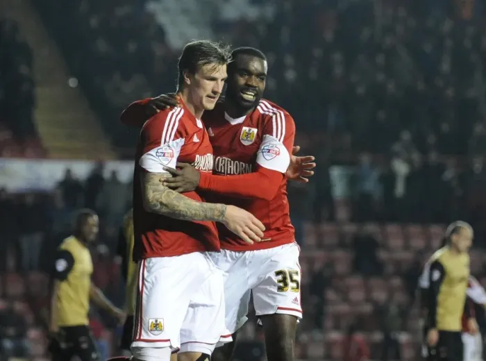 Framed Print : Bristol City Celebrate Sam Baldock's Goal Against Leyton Orient, 2013