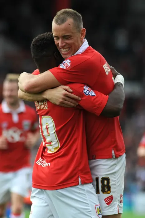 Framed Print : Bristol City Celebrates: Agard and Wilbraham's Goal Blitz against Doncaster Rovers, Sky Bet League One (Season 14 / 15) Framed Print : Bristol City Celebrates: Agard and Wilbraham's Goal Blitz against Doncaster Rovers, Sky Bet League One (Season 14 / 15)