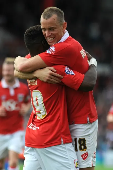 Framed Print : Bristol City Celebrates: Agard and Wilbraham's Goal Dance (Bristol City vs Doncaster Rovers, September 13, 2014) Framed Print : Bristol City Celebrates: Agard and Wilbraham's Goal Dance (Bristol City vs Doncaster Rovers, September 13, 2014)