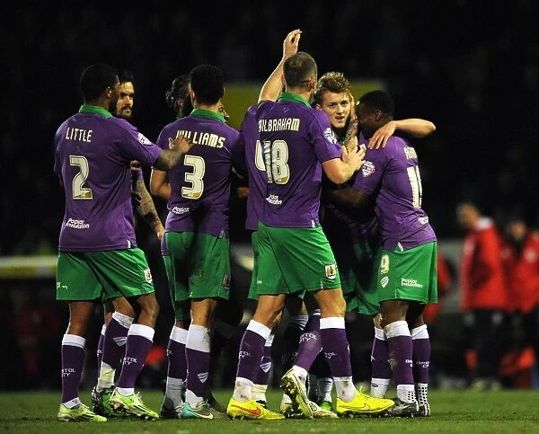 Bristol City Celebrates George Saville's Goal Against Yeovil Town, March 10, 2015