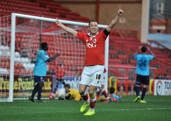 Framed Print : Bristol City Celebrates Goal Against AFC Telford in FA Cup Match