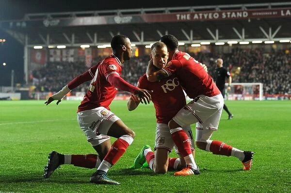 Bristol City Celebrates Goal: Wilbraham, Kodjia, and Williams