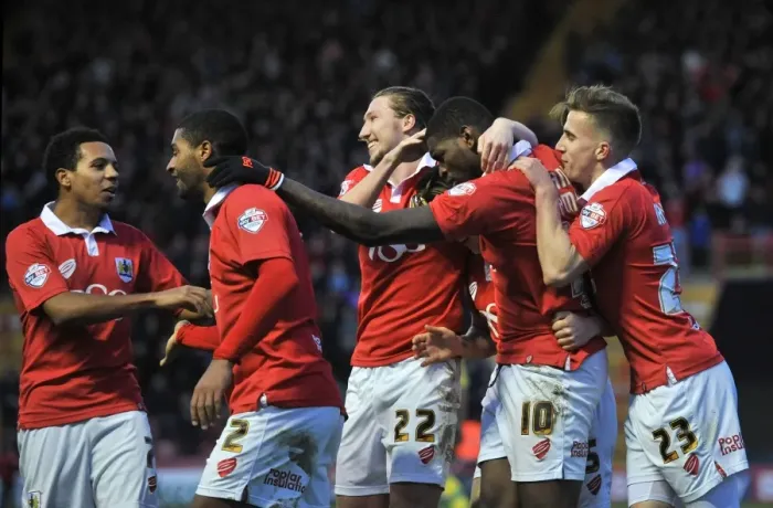 Framed Print : Bristol City Celebrates: Jay Emmanuel-Thomas Scores Against Notts County (January 10, 2015)