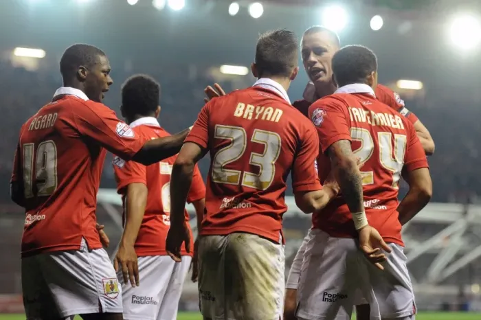 Framed Print : Bristol City Celebrates Joe Bryan's Goal Against Swindon Town (07-04-2015) Framed Print : Bristol City Celebrates Joe Bryan's Goal Against Swindon Town (07-04-2015)