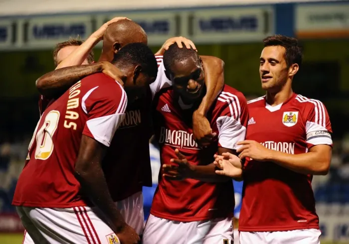 Framed Print : Bristol City Celebrates Jordan Wynter's Goal Against Gillingham in Capital One Cup First Round