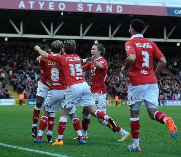 Bristol City Celebrates Kieran Agard's Goal Against Oldham Athletic, Sky Bet League One, 2014