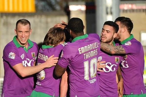 Bristol City Celebrates: Luke Ayling Scores the Winning Goal Against Crawley Town (07-03-2015)