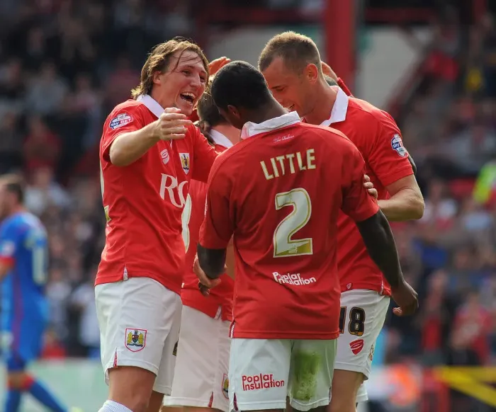 Framed Print : Bristol City Celebrates Mark Little's Goal Against Doncaster Rovers, Sky Bet League One, Ashton Gate