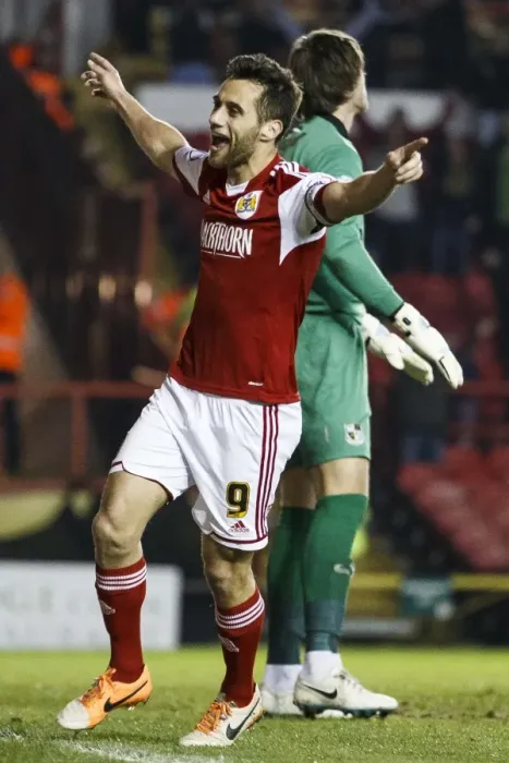 Framed Print : Bristol City Celebrates: Sam Baldock and Nyron Nosworthy's Goal vs Port Vale (25 / 03 / 2014) Framed Print : Bristol City Celebrates: Sam Baldock and Nyron Nosworthy's Goal vs Port Vale (25 / 03 / 2014)