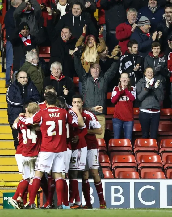 Framed Print : Bristol City Celebrates Sam Baldock's Goal Against Leyton Orient (November 2013) Framed Print : Bristol City Celebrates Sam Baldock's Goal Against Leyton Orient (November 2013)