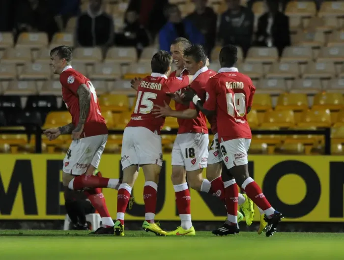 Framed Print : Bristol City Celebrates: Wilbraham's Goal Against Port Vale (September 16, 2014) Framed Print : Bristol City Celebrates: Wilbraham's Goal Against Port Vale (September 16, 2014)