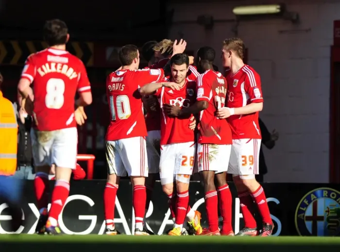 Framed Print : Bristol City Celebrates Win Against Blackpool, Jon Stead Leads the Charge Framed Print : Bristol City Celebrates Win Against Blackpool, Jon Stead Leads the Charge