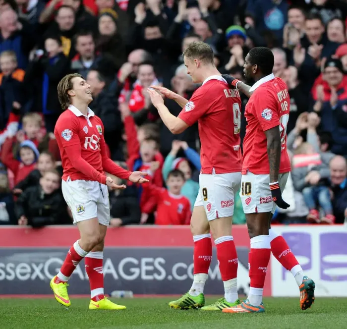 Framed Print : Bristol City Celebrates Win Against Sheffield United: Matt Smith, Luke Freeman, and Jay Emmanuel-Thomas Rejoice on the Field Framed Print : Bristol City Celebrates Win Against Sheffield United: Matt Smith, Luke Freeman, and Jay Emmanuel-Thomas Rejoice on the Field