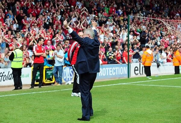Bristol City Chairman Steve Lansdown makes an emotional appearance after the game in his last game as Chairman