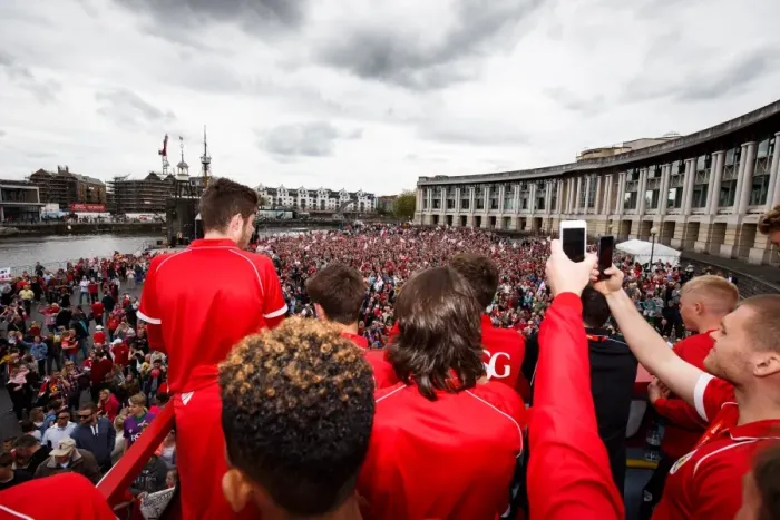Framed Print : Bristol City Champions: Triumphant Parade at Lloyds Amphitheatre after Winning League 1 and Johnstones Paint Trophy Titles Framed Print : Bristol City Champions: Triumphant Parade at Lloyds Amphitheatre after Winning League 1 and Johnstones Paint Trophy Titles