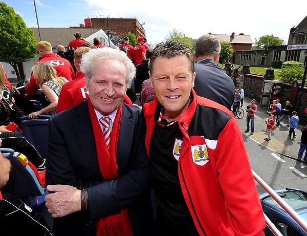 Bristol City Champions: Steve Cotterill and Keith Dawe Celebrate Promotion on Open Top Bus Tour (04 / 05 / 2015)