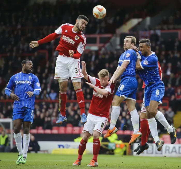 Framed Print : Bristol City Defender Derrick Williams Heading a Corner at Ashton Gate, Bristol, 2014 Framed Print : Bristol City Defender Derrick Williams Heading a Corner at Ashton Gate, Bristol, 2014